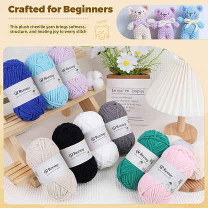 Chenille Yarn for Crocheting, 6 Pack Soft Polyester Yarn, 50g Skeins, Medium Worsted Weight Chenille, 3.5mm Plush Yarn for Crafting Plush Toys, Blankets, Scarves(Blossom Pink)