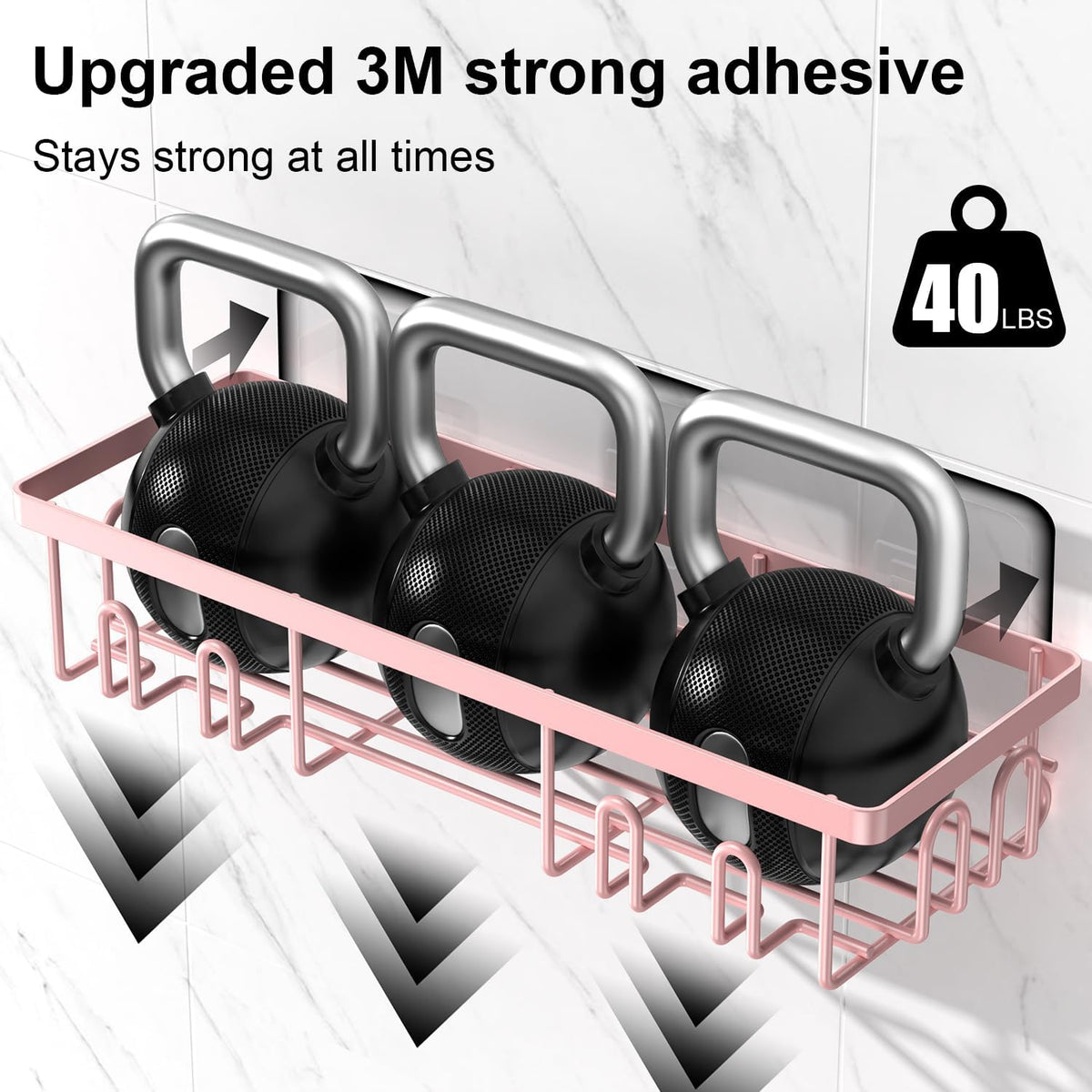 Getsrichfc Shower Caddy Adhesive, Rustproof Shower Shelves for Inside Shower, Large Capacity Bathroom Organizers and Storage, Shower Storage with Removable Hooks, No Drill Bathroom Accessories Pink