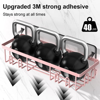 Getsrichfc Shower Caddy Adhesive, Rustproof Shower Shelves for Inside Shower, Large Capacity Bathroom Organizers and Storage, Shower Storage with Removable Hooks, No Drill Bathroom Accessories Pink