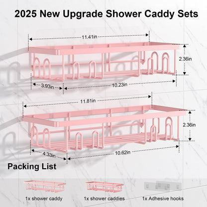 Getsrichfc Shower Caddy Adhesive, Rustproof Shower Shelves for Inside Shower, Large Capacity Bathroom Organizers and Storage, Shower Storage with Removable Hooks, No Drill Bathroom Accessories Pink