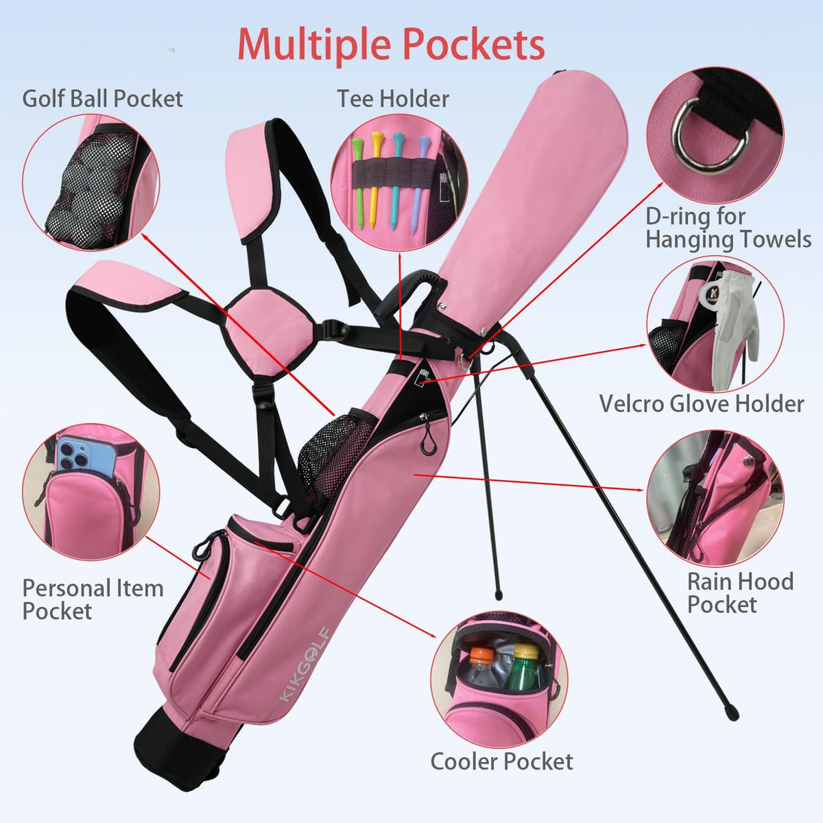 Lightweight Stand Golf Bag with Cooler Rain Cover 7 Clubs Capacity