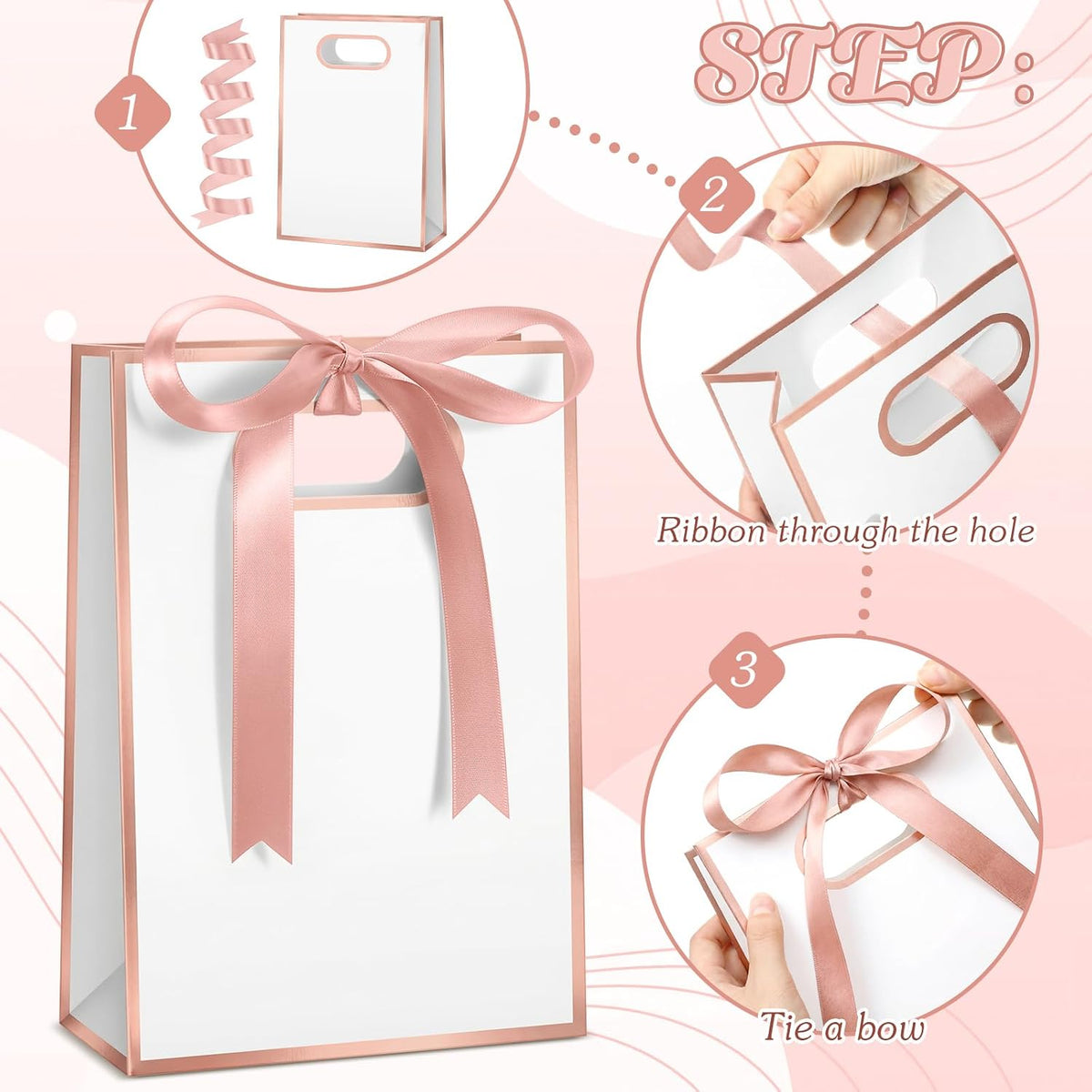 30 Pack Rose Gold Gift Bags with Handles, 10.2 x 7.1 x 3.2 Inch