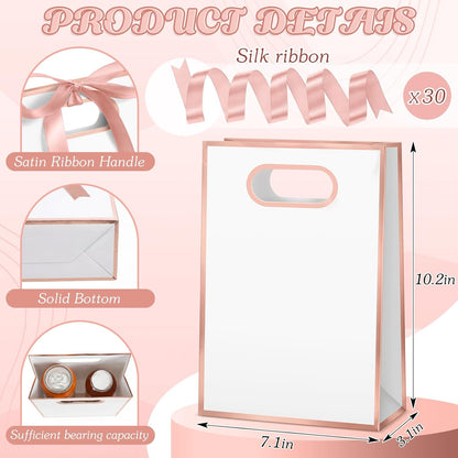 30 Pack Rose Gold Gift Bags with Handles, 10.2 x 7.1 x 3.2 Inch