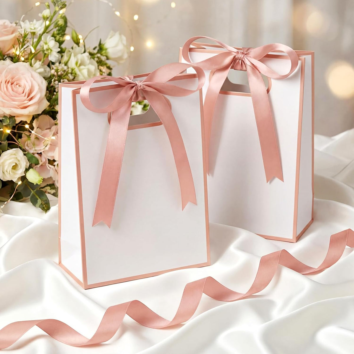 30 Pack Rose Gold Gift Bags with Handles, 10.2 x 7.1 x 3.2 Inch
