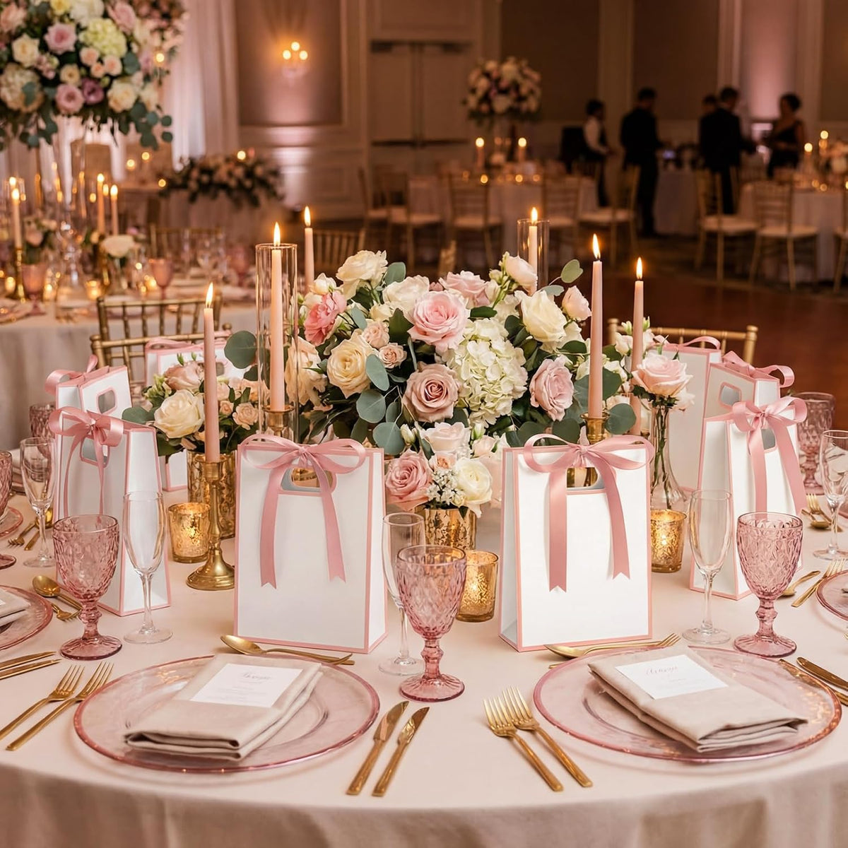 30 Pack Rose Gold Gift Bags with Handles, 10.2 x 7.1 x 3.2 Inch