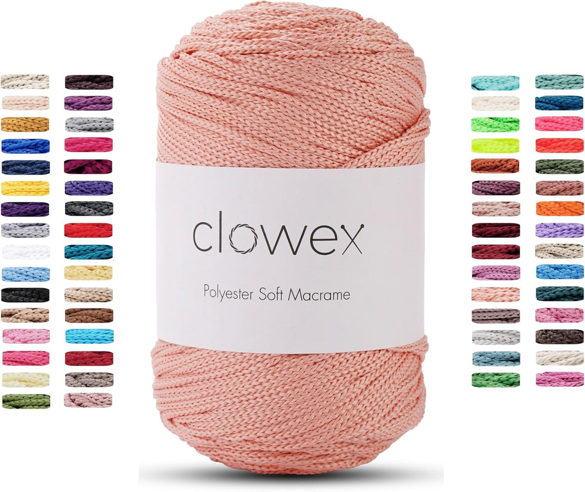 Polyester Soft Macrame Cord 2.5-3mm, 191 Yards x 1/9 inc Turkish Polyester Rope, Braided Macrame Yarn for DIY Crafts, Plant Hanger, Wall Hanging, Macrame Bag (2292-Salmon, 1 Ball)