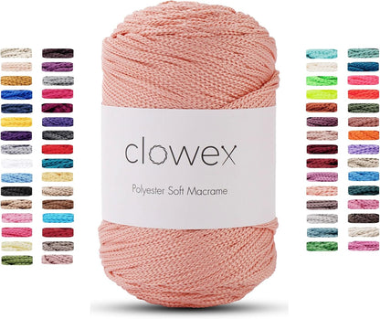 Polyester Soft Macrame Cord 2.5-3mm, 191 Yards x 1/9 inc Turkish Polyester Rope, Braided Macrame Yarn for DIY Crafts, Plant Hanger, Wall Hanging, Macrame Bag (2292-Salmon, 1 Ball)