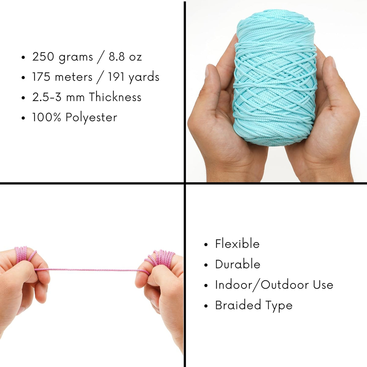Polyester Soft Macrame Cord 2.5-3mm, 191 Yards x 1/9 inc Turkish Polyester Rope, Braided Macrame Yarn for DIY Crafts, Plant Hanger, Wall Hanging, Macrame Bag (2292-Salmon, 1 Ball)
