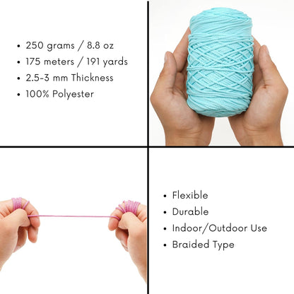 Polyester Soft Macrame Cord 2.5-3mm, 191 Yards x 1/9 inc Turkish Polyester Rope, Braided Macrame Yarn for DIY Crafts, Plant Hanger, Wall Hanging, Macrame Bag (2292-Salmon, 1 Ball)