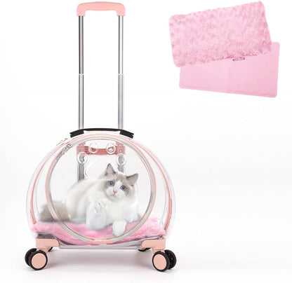 Transparent & Fully Breathable Hard cat Carrier with Rolling Wheels
