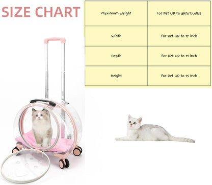 Transparent & Fully Breathable Hard cat Carrier with Rolling Wheels