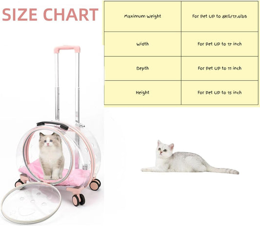 Transparent & Fully Breathable Hard cat Carrier with Rolling Wheels