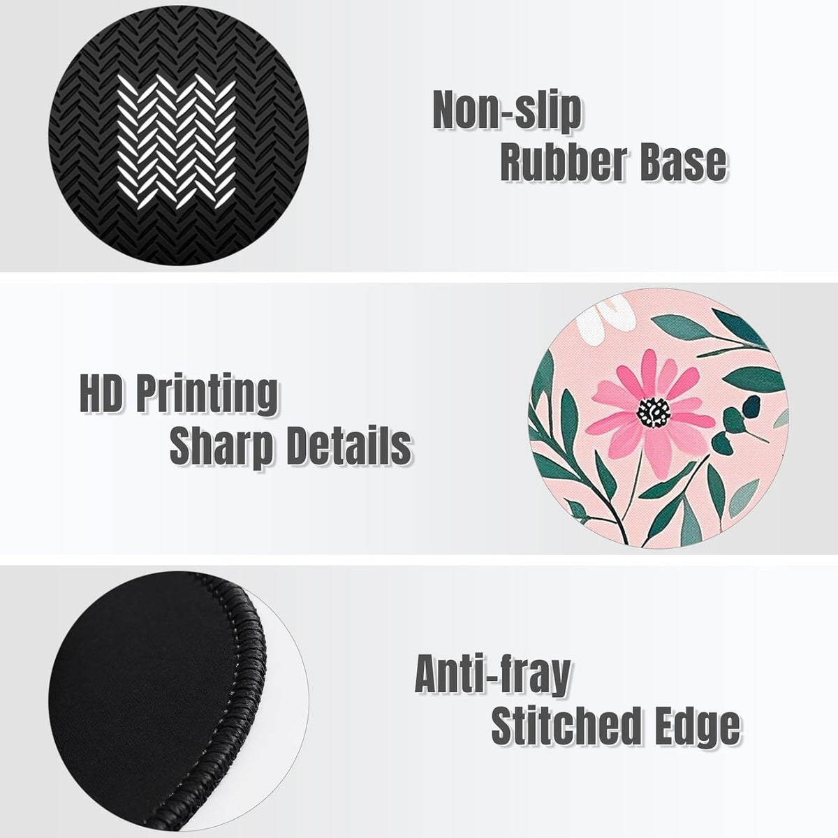 Round Mouse Pad, Cute Small Computer Mouse Mat, Personalized Pattern, Stitched Edge, Non-Slip Rubber, Washable Mousepad Cloth for Wireless Mouse, 8.7 x 8.7 in in, Beautiful Pink Flowers