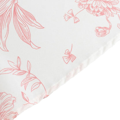Polyester Round Tablecloth 5pcs, 120" White with Pink French Toile Pattern - Sophisticated Table Cover for Chic Weddings & Events
