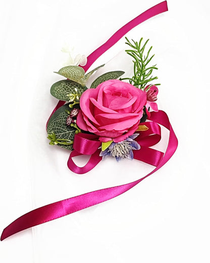 Prom Calla LilyRose Corsage and Boutonniere Set Artificial Rose Wedding Corsage Flowers Prom Party Suit Decoration (Pink)