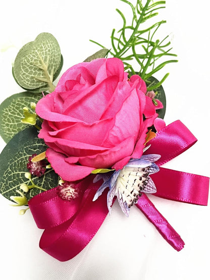 Prom Calla LilyRose Corsage and Boutonniere Set Artificial Rose Wedding Corsage Flowers Prom Party Suit Decoration (Pink)