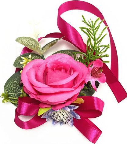 Prom Calla LilyRose Corsage and Boutonniere Set Artificial Rose Wedding Corsage Flowers Prom Party Suit Decoration (Pink)