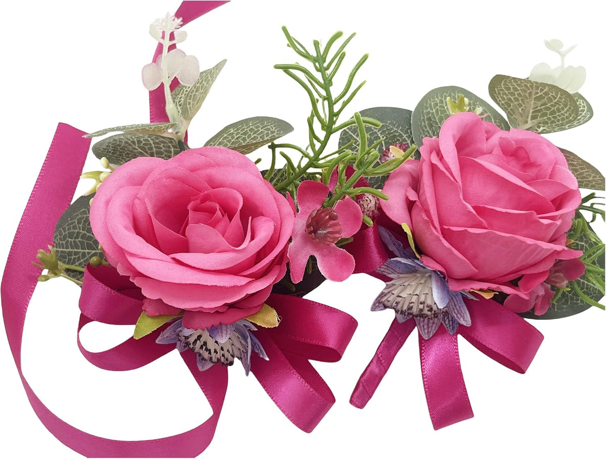 Prom Calla LilyRose Corsage and Boutonniere Set Artificial Rose Wedding Corsage Flowers Prom Party Suit Decoration (Pink)