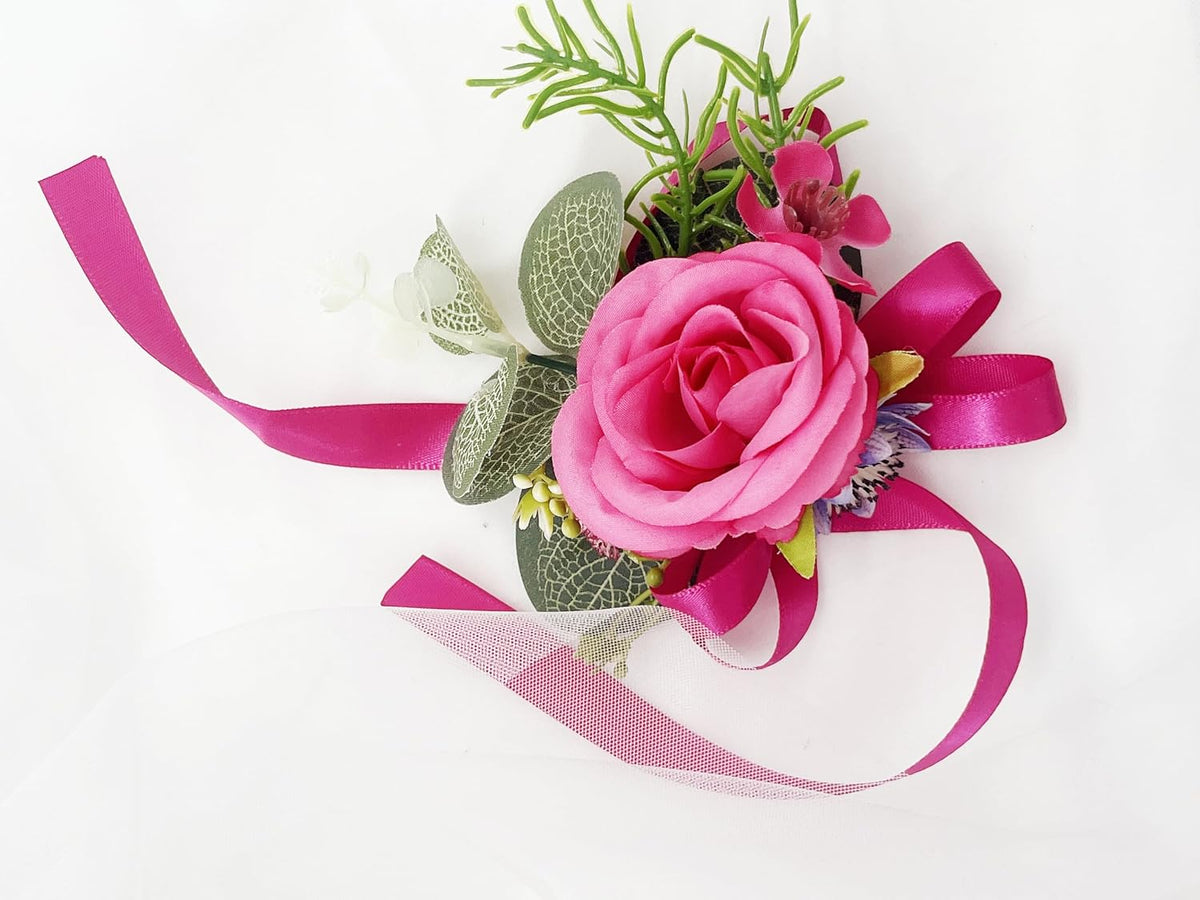 Prom Calla LilyRose Corsage and Boutonniere Set Artificial Rose Wedding Corsage Flowers Prom Party Suit Decoration (Pink)