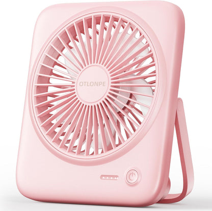 Personal Portable Desk Fan, 4000mAh Small Rechargeable Portable Fan Battery Operated & USB Powered for Travel Sleeping Bedroom Office Home Table, Cordless, Quiet, 4-Speed, 6.5 Inch (Pink)