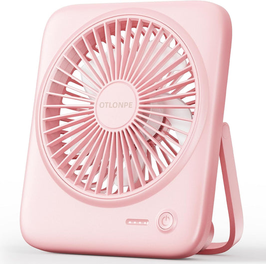 Personal Portable Desk Fan, 4000mAh Small Rechargeable Portable Fan Battery Operated & USB Powered for Travel Sleeping Bedroom Office Home Table, Cordless, Quiet, 4-Speed, 6.5 Inch (Pink)