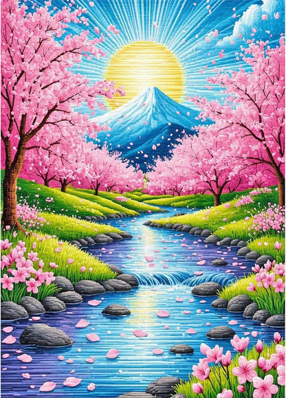 Focart Diamond Painting Kits for Adults Beginners, Full Drill Round Diamond Art, Peach Grove Sunrise Pattern 5D DIY Paint by Numbers Gem Art for Home Wall Decor, Ideal Gift for Women Mom Grandma