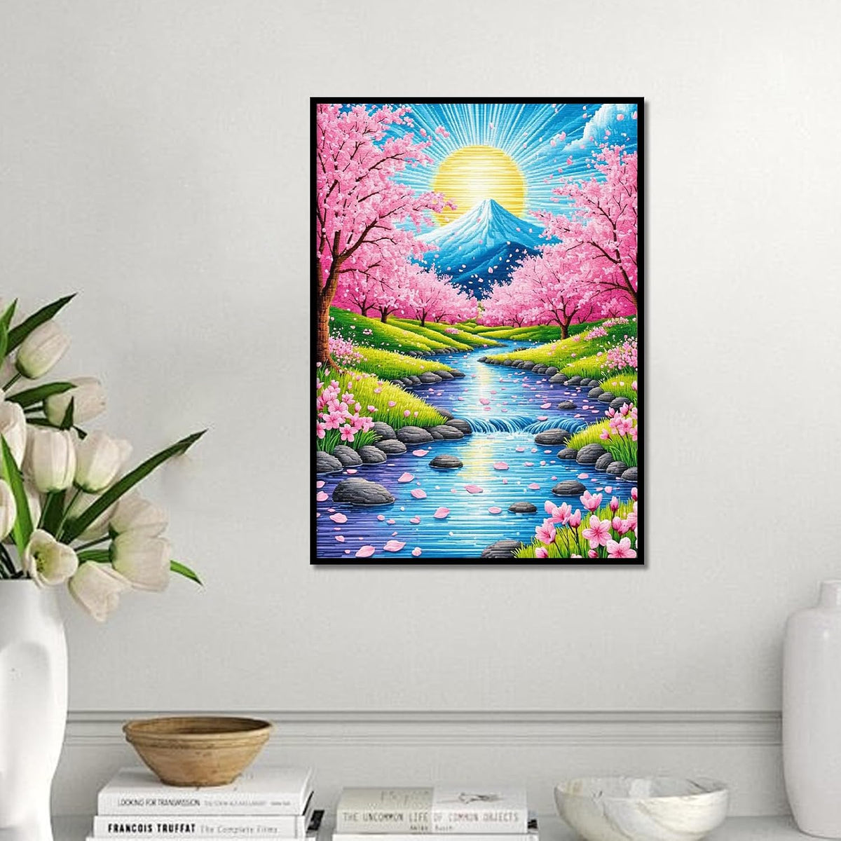 Focart Diamond Painting Kits for Adults Beginners, Full Drill Round Diamond Art, Peach Grove Sunrise Pattern 5D DIY Paint by Numbers Gem Art for Home Wall Decor, Ideal Gift for Women Mom Grandma