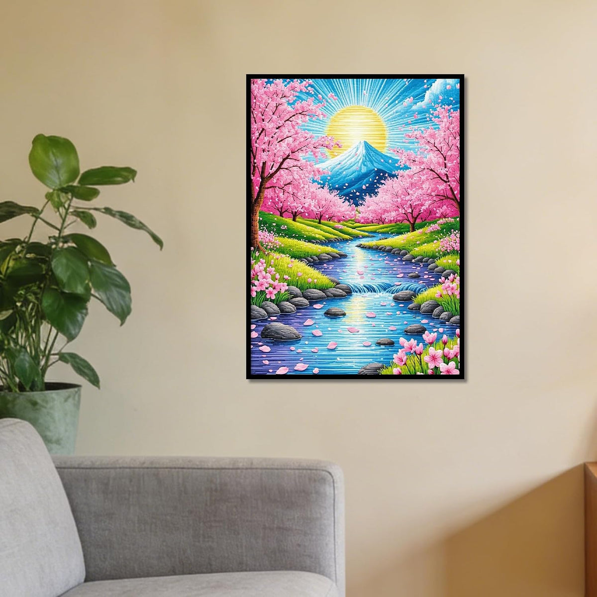Focart Diamond Painting Kits for Adults Beginners, Full Drill Round Diamond Art, Peach Grove Sunrise Pattern 5D DIY Paint by Numbers Gem Art for Home Wall Decor, Ideal Gift for Women Mom Grandma