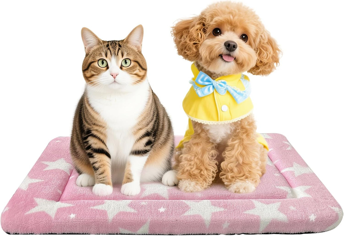 Dog Bed Mat – Soft & Comfortable Dog Kennel Pad for Crate – Durable Crate Bed & Mat for Dogs & Cats – Ideal for Crate, Kennel, and Home Use (Big&Little Stars Pink, S(24"*18"*1.5"))
