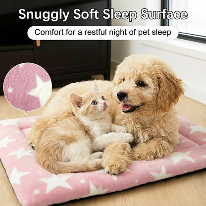 Dog Bed Mat – Soft & Comfortable Dog Kennel Pad for Crate – Durable Crate Bed & Mat for Dogs & Cats – Ideal for Crate, Kennel, and Home Use (Big&Little Stars Pink, S(24"*18"*1.5"))