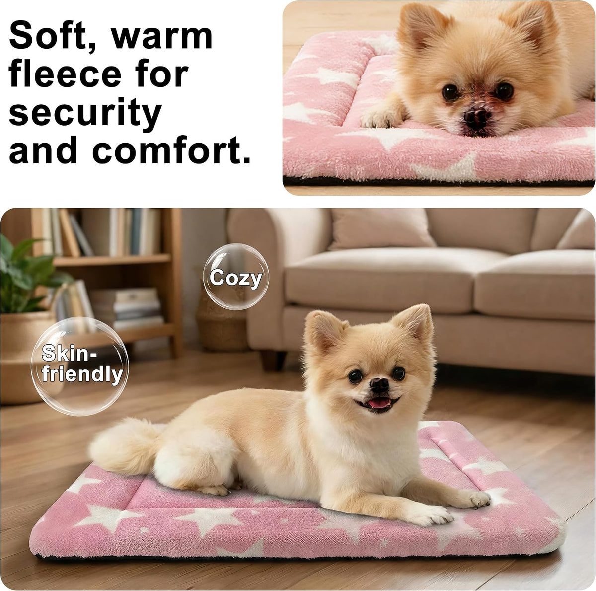 Dog Bed Mat – Soft & Comfortable Dog Kennel Pad for Crate – Durable Crate Bed & Mat for Dogs & Cats – Ideal for Crate, Kennel, and Home Use (Big&Little Stars Pink, S(24"*18"*1.5"))