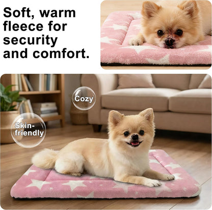 Dog Bed Mat – Soft & Comfortable Dog Kennel Pad for Crate – Durable Crate Bed & Mat for Dogs & Cats – Ideal for Crate, Kennel, and Home Use (Big&Little Stars Pink, S(24"*18"*1.5"))