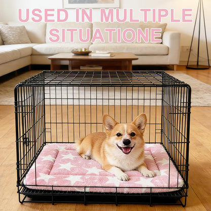 Dog Bed Mat – Soft & Comfortable Dog Kennel Pad for Crate – Durable Crate Bed & Mat for Dogs & Cats – Ideal for Crate, Kennel, and Home Use (Big&Little Stars Pink, S(24"*18"*1.5"))