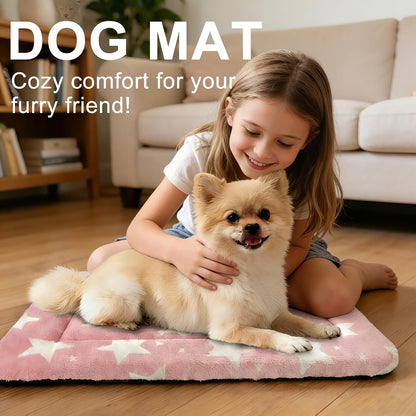 Dog Bed Mat – Soft & Comfortable Dog Kennel Pad for Crate – Durable Crate Bed & Mat for Dogs & Cats – Ideal for Crate, Kennel, and Home Use (Big&Little Stars Pink, S(24"*18"*1.5"))