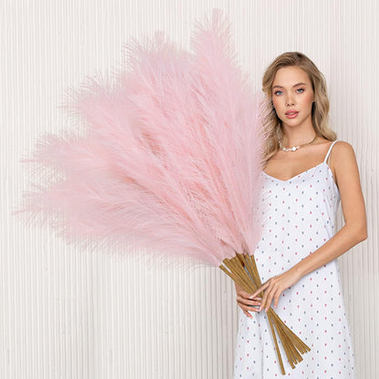 8 Pcs 38''/97cm Tall Faux Large Pampas Grass Decor, Pink