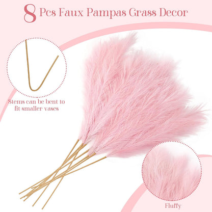 8 Pcs 38''/97cm Tall Faux Large Pampas Grass Decor, Pink