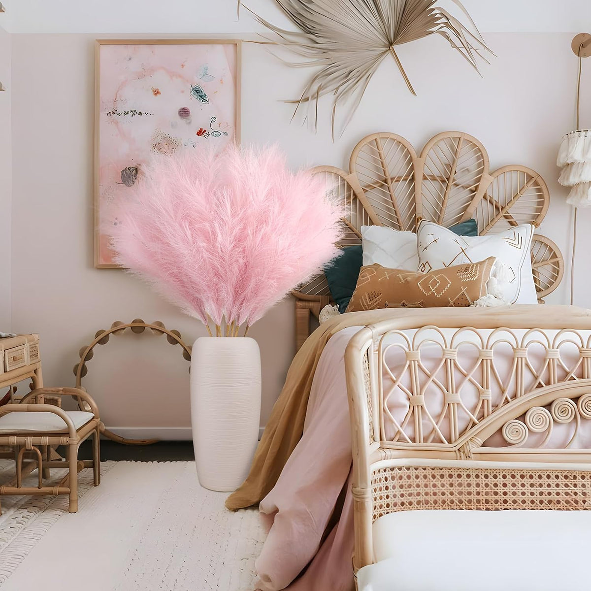 8 Pcs 38''/97cm Tall Faux Large Pampas Grass Decor, Pink