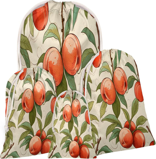 Aglebo Vintage Watercolor Peaches Reusable Christmas Gift Bag Set with Drawstring 16" x 12" Xmas Treats Bags Funny Design for Party Birthday Xmas Presents Wrapping Bags (1 Pack)