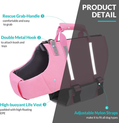 Dog Life Vest for Swimming, Dog Life Jacket for Large Dogs