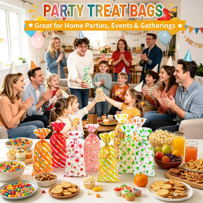Pink Valentines Treat Bags – 100PCS Clear Cellophane Goodie Bags with Twist Ties - Valentine Plastic Gift Bag for Candy, Cookies, Classroom Valentine Exchange, Kids Party Favors & Small Gifts