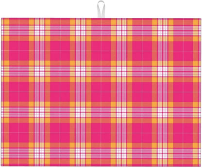 Dish Drying Mat Kitchen Counter Absorbent Pink And Orange Tartan Plaid Coffee Sink Mat Dish Drainer Pad 18 Inch X 24 Inch