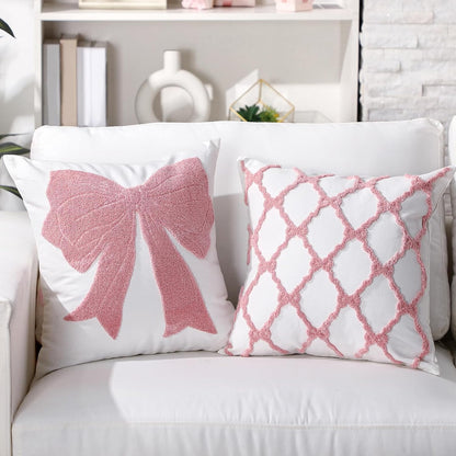 Cinnvoice 2 Pcs Pink Bow Embroidered Pillow Covers 18x18 Inch