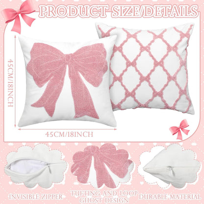 Cinnvoice 2 Pcs Pink Bow Embroidered Pillow Covers 18x18 Inch