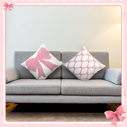 Cinnvoice 2 Pcs Pink Bow Embroidered Pillow Covers 18x18 Inch