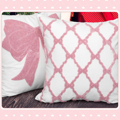 Cinnvoice 2 Pcs Pink Bow Embroidered Pillow Covers 18x18 Inch