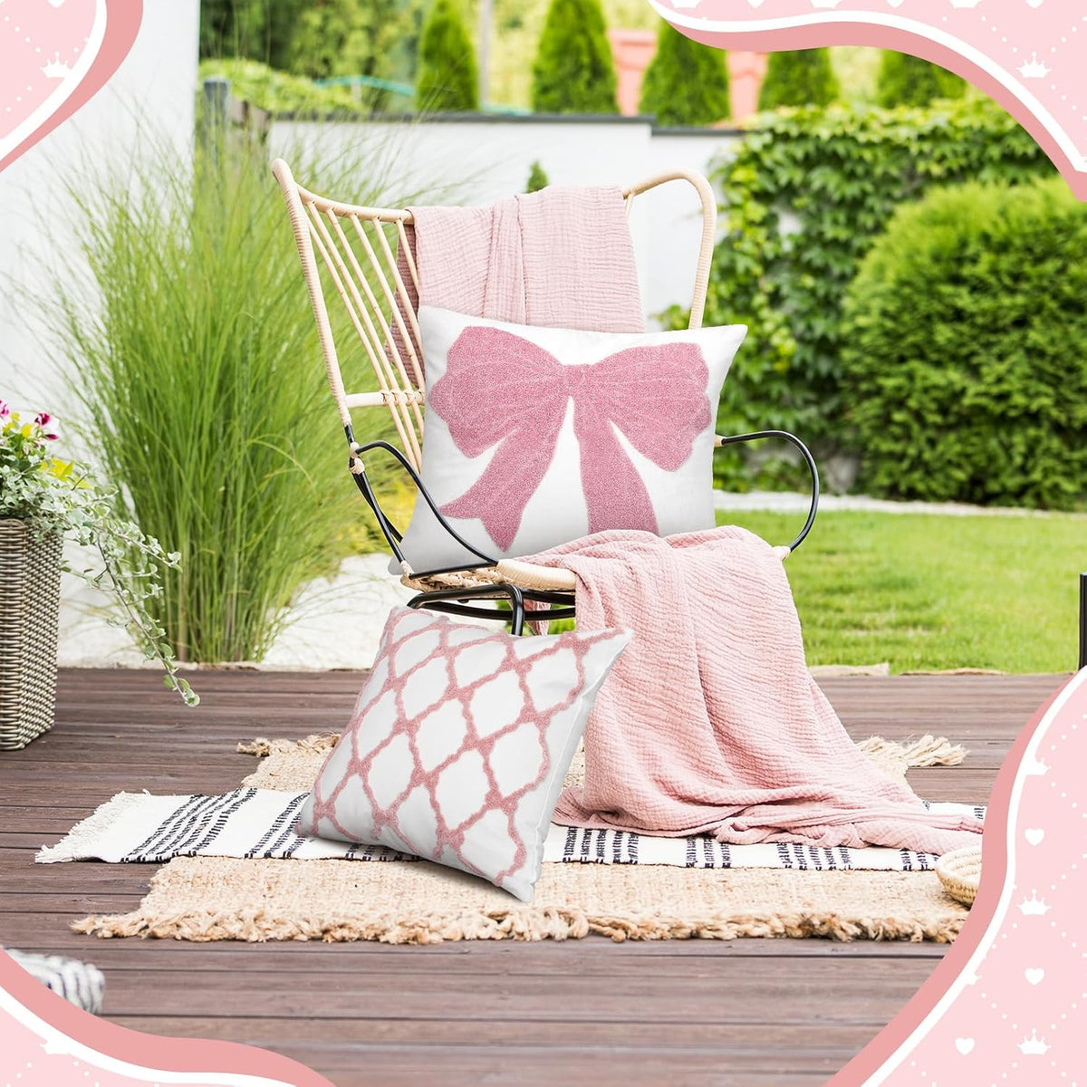 Cinnvoice 2 Pcs Pink Bow Embroidered Pillow Covers 18x18 Inch