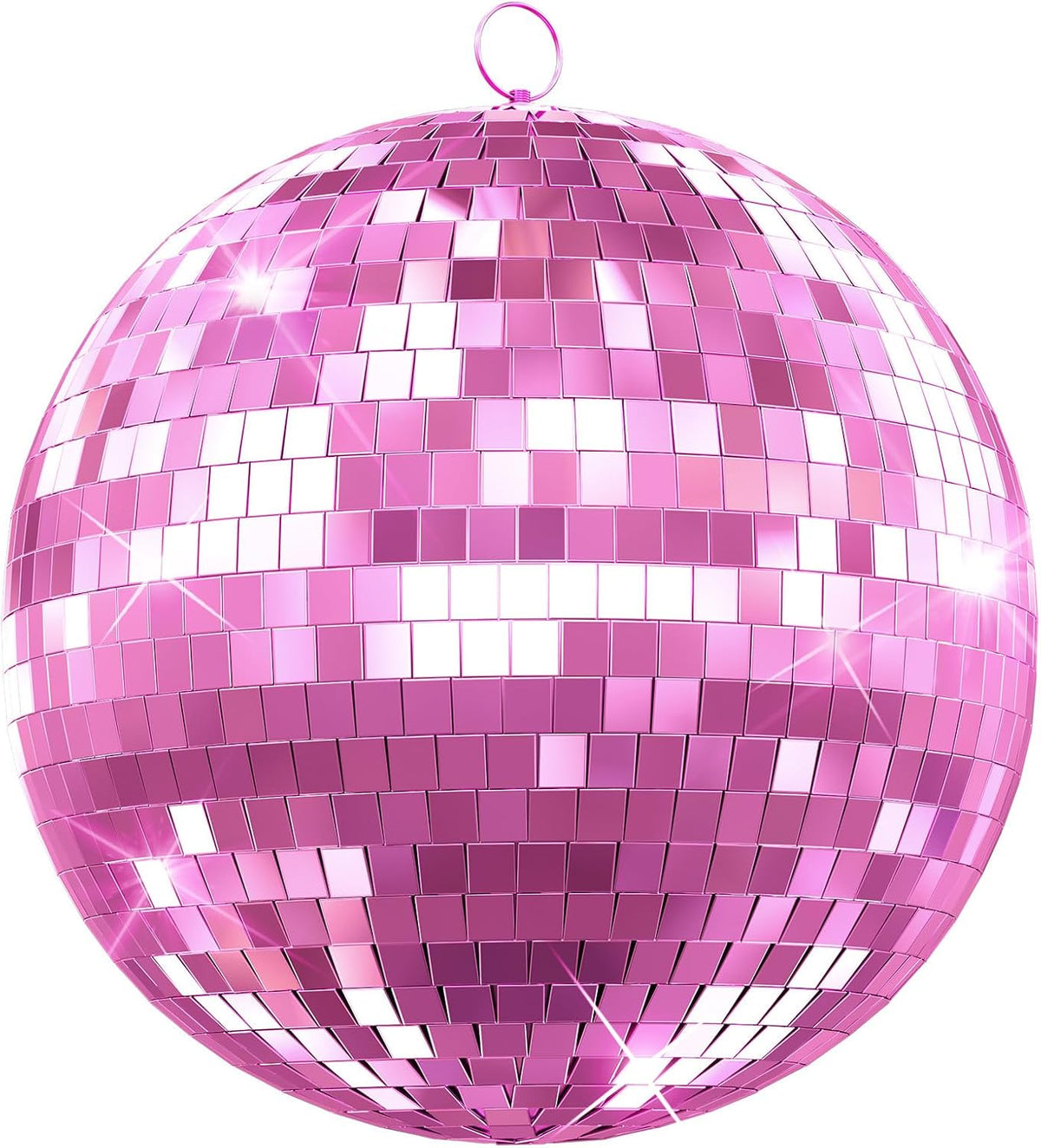 12/16/20 Inch Mirror Disco Ball - Hanging Glass Reflective Ball for Parties, Weddings & Home Decor (Golden/Pink, with Hanging Ring) (Pink 16in)