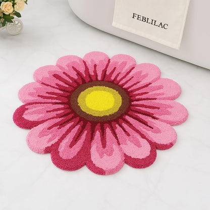 Pink Flowers Bath Rug, Floral Mat for Bathroom Cute Plant Non-Slip Floor Mats, Washable Microfiber Carpet for Living Room Home Fast Dry Area Rug