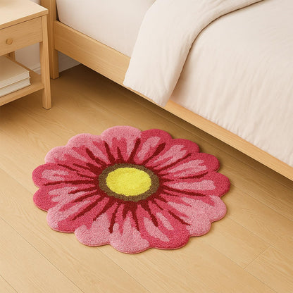 Pink Flowers Bath Rug, Floral Mat for Bathroom Cute Plant Non-Slip Floor Mats, Washable Microfiber Carpet for Living Room Home Fast Dry Area Rug