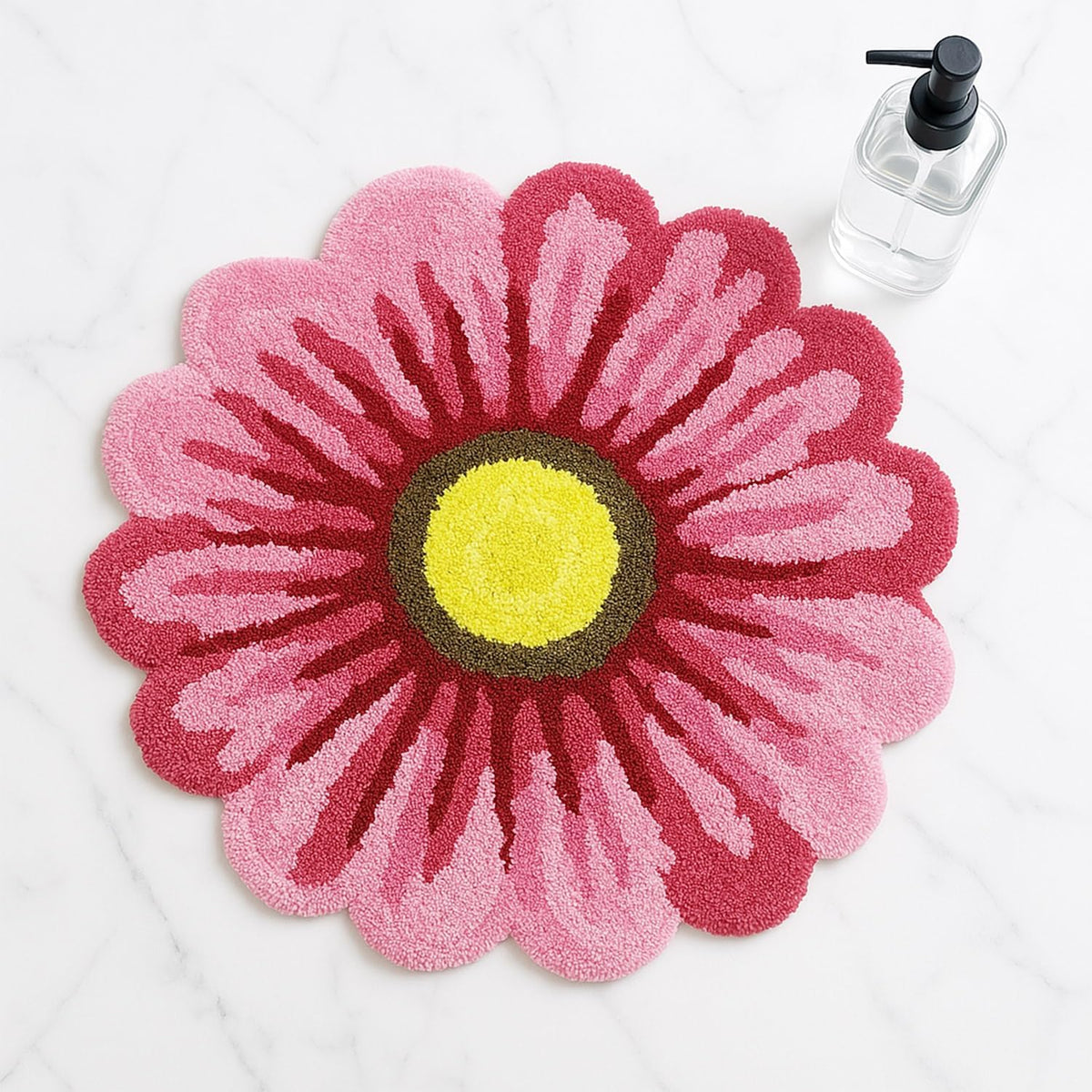 Pink Flowers Bath Rug, Floral Mat for Bathroom Cute Plant Non-Slip Floor Mats, Washable Microfiber Carpet for Living Room Home Fast Dry Area Rug